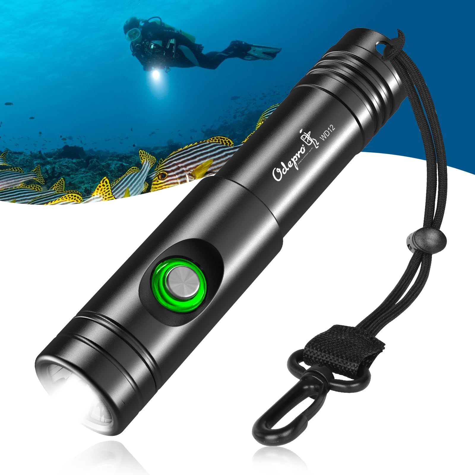 Odepro 新品 Odepro WD12 IPX8 Max 1050ルーメン ダイビングライト 水中ライト プロ仕様超高輝度 水中懐中電灯 IP68防水 水中100メートル使用可能 WD12 Dive Light 1050 Lumen IP68 Waterproof Submarine