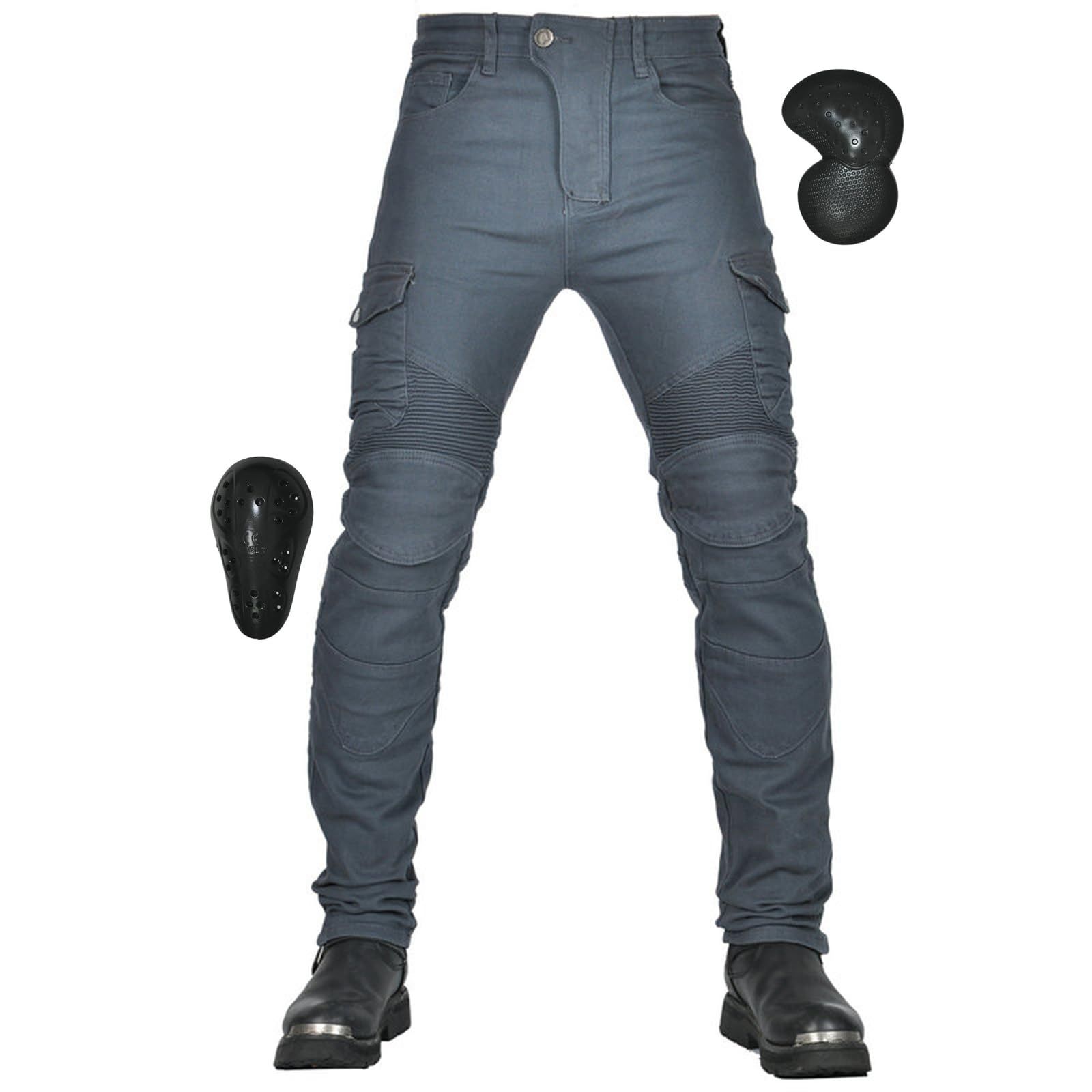 新品 [RENHE] バイクパンツ メンズ ライディングパンツ 春夏秋冬 ライダースパンツ プロテクター付き バイクズボン 伸縮性 レーシングパンツ 耐磨 普段着 ストレート グレー 2XLサイズ