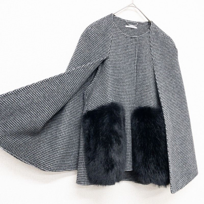 CELFORD セルフォード 2023 ケープコート 千鳥格子 チェック柄 ファー