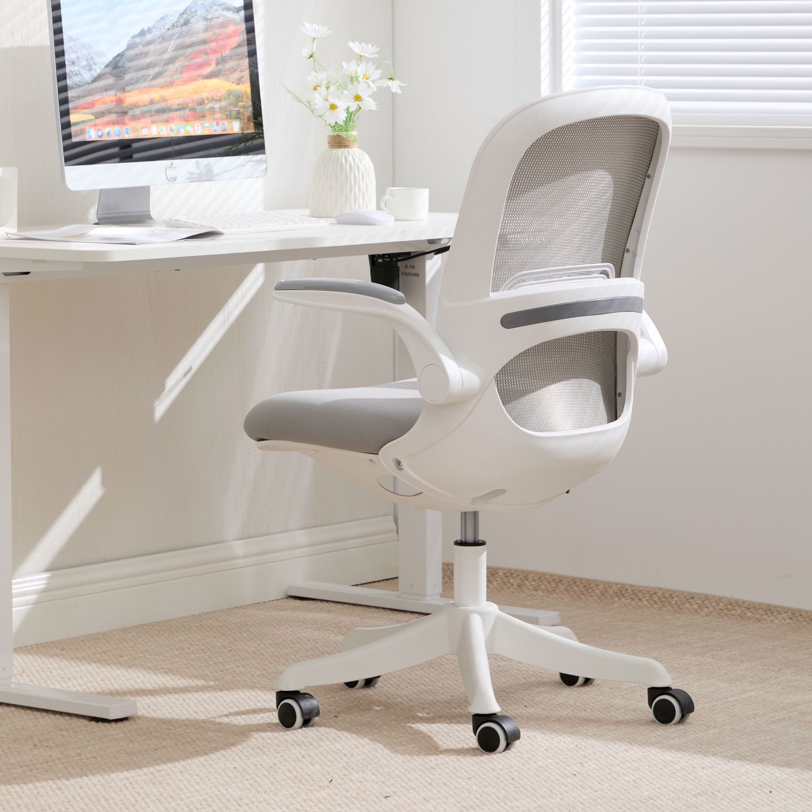  オフィスチェア デスクチェア 椅子 ゲーミングチェア ゲームチェア パソコンチェア おしゃれ 通気性メッシュ 腰サポート 跳ね上げ式アームレスト グレー ダイニング用椅子 オフィスチェア ワークチェア 椅子 チェア