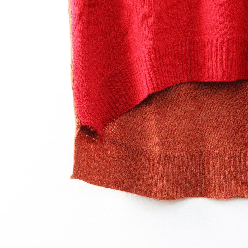 萌 モユル MOYURU ウール混 ポケット付き 配色切替 フレアニットベスト