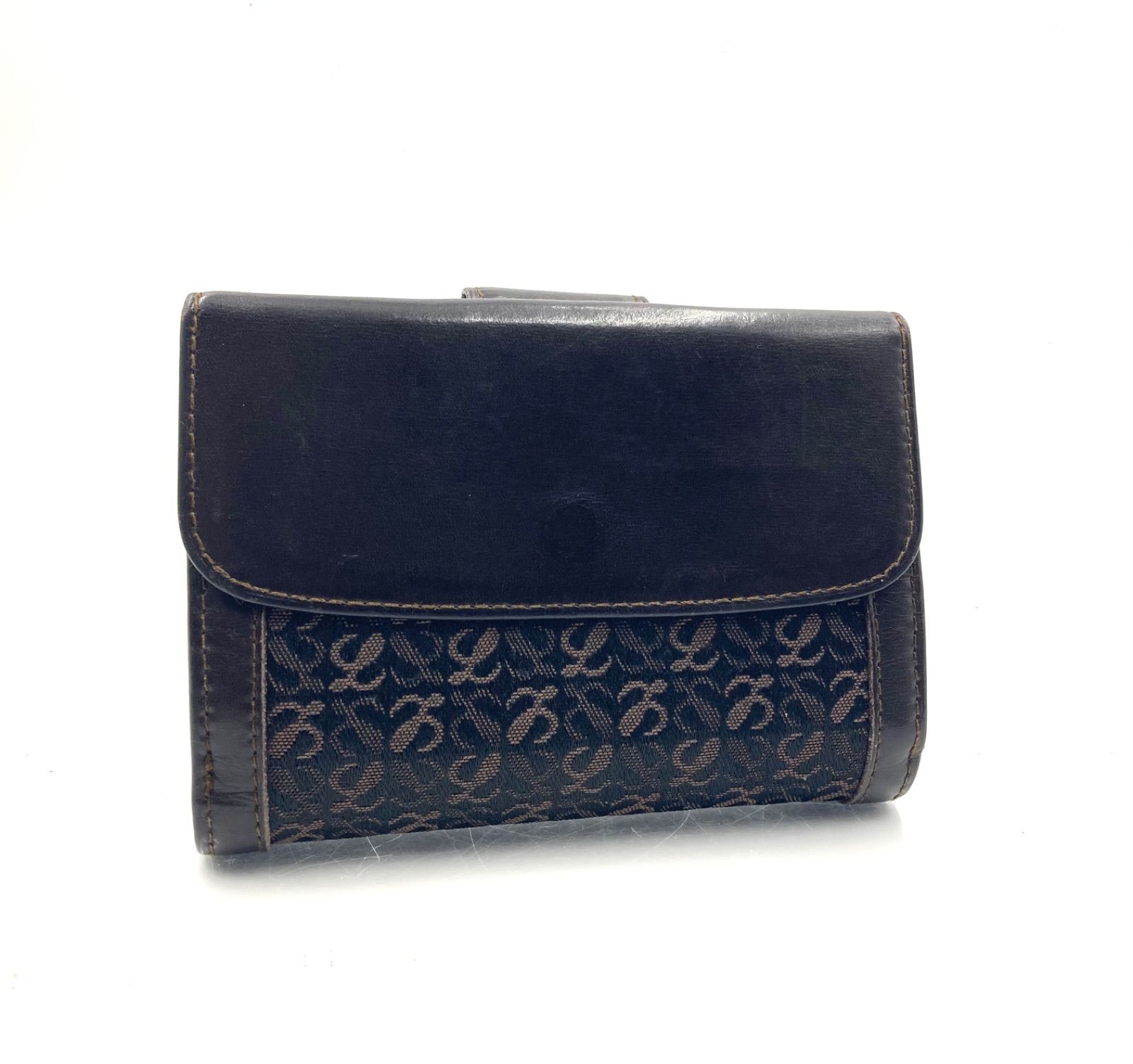 □美品□LOEWE ロエベ リピートアナグラム 三つ折り財布 キャンバス