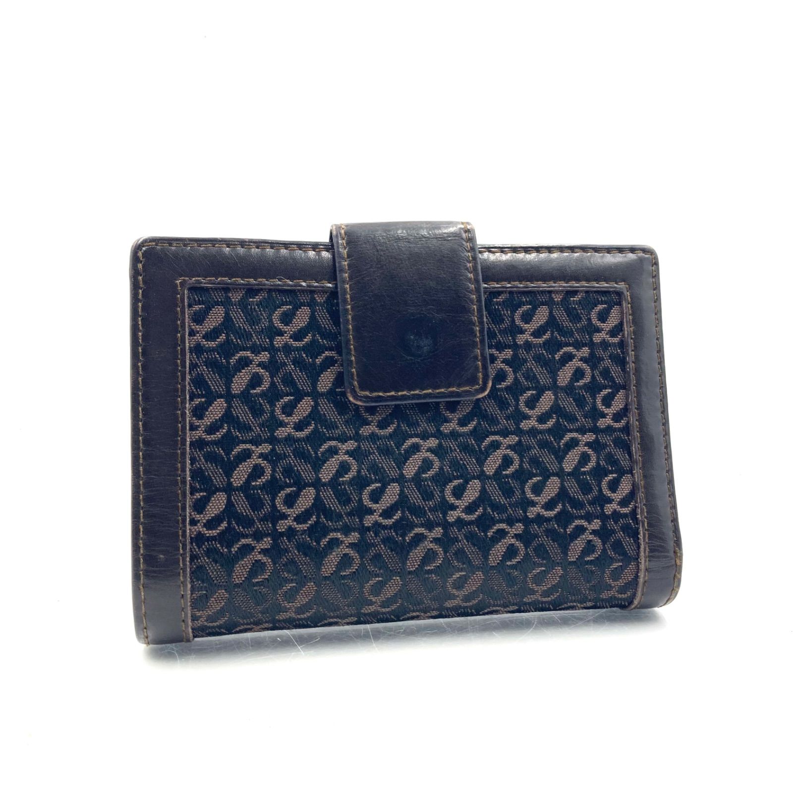 □美品□LOEWE ロエベ リピートアナグラム 三つ折り財布 キャンバス