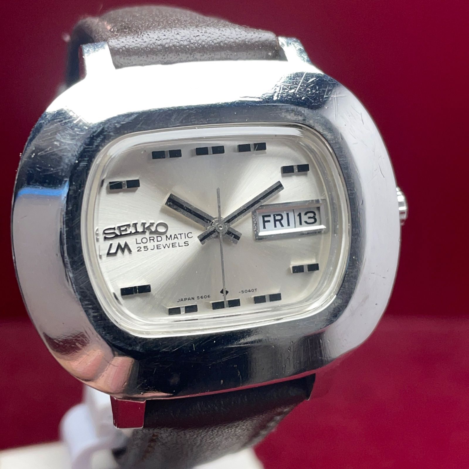  OH済 SEIKO セイコー ロードマチック スクエアモデル 自動巻 ヴィンテージ アンティーク 稼働品 腕時計 1972年製 革ベルトBAMBI製 ジャケット 自動巻き時計 腕時計(アナログ)
