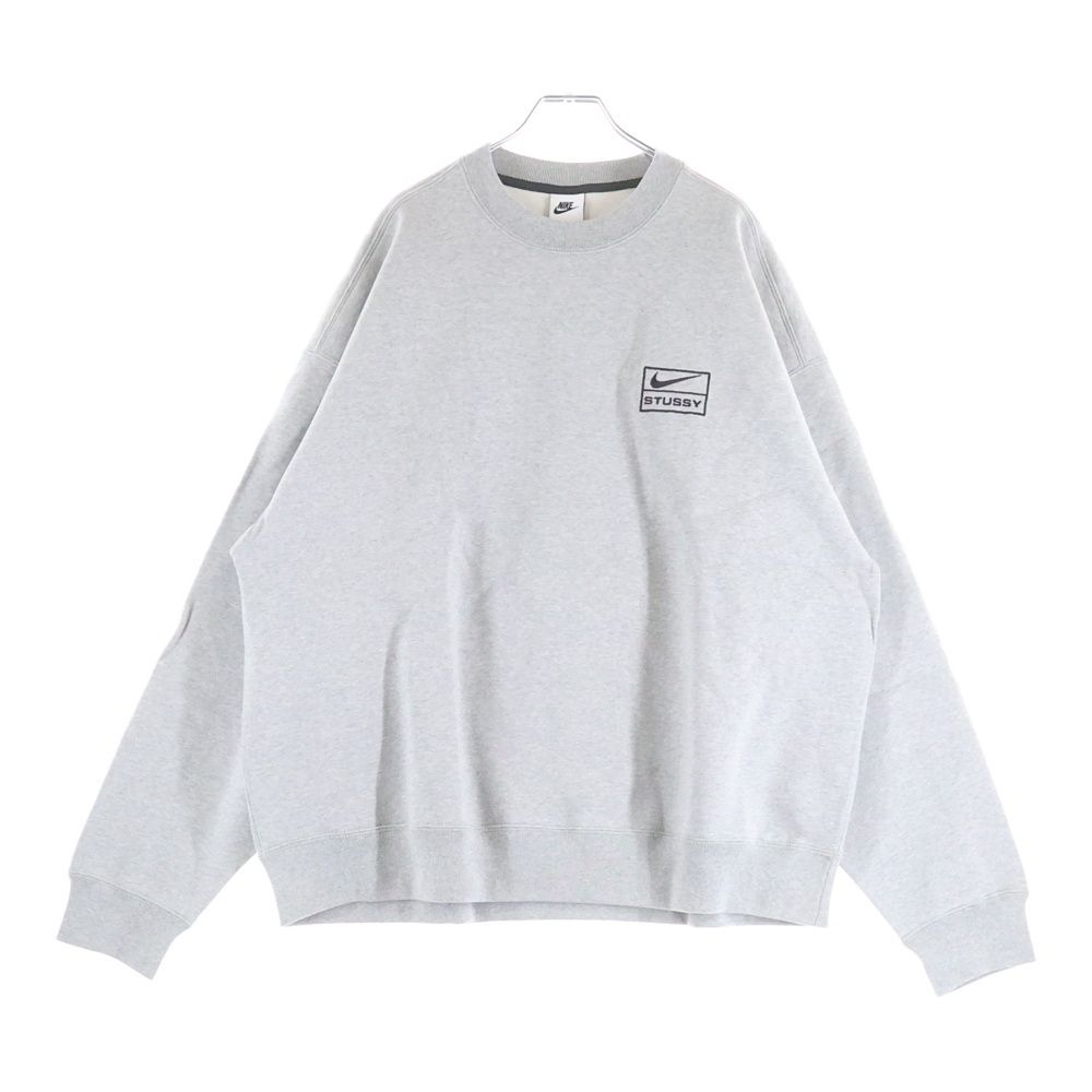 NIKE (ナイキ) ×Stussy FLEECE CREW ステューシー ロゴ刺繍 フリースクルーネックスウェットトレーナー グレー DO9337-063