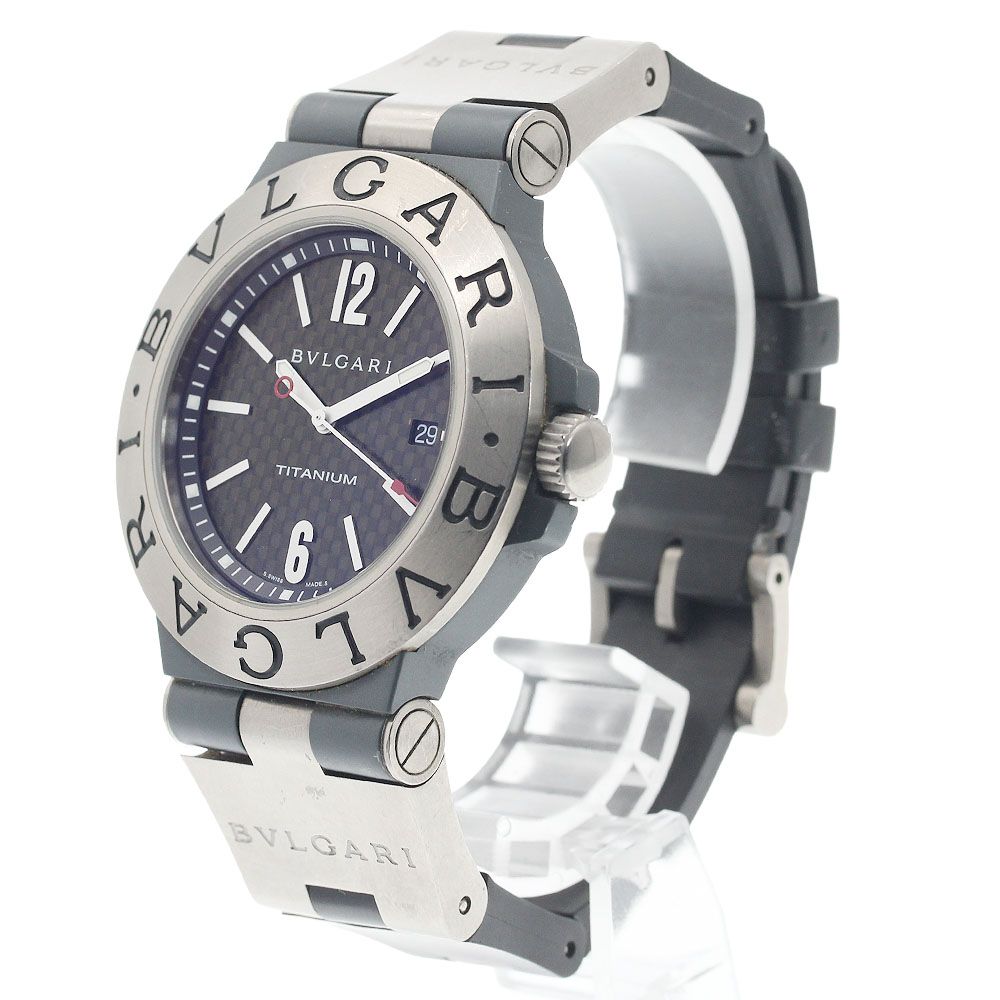  ベルトジャンク ブルガリ BVLGARI TI44TA ディアゴノ チタニウム デイト 自動巻き メンズ 箱 保証書付き_938814 お手入れ簡単 自動巻き時計 腕時計(アナログ)
