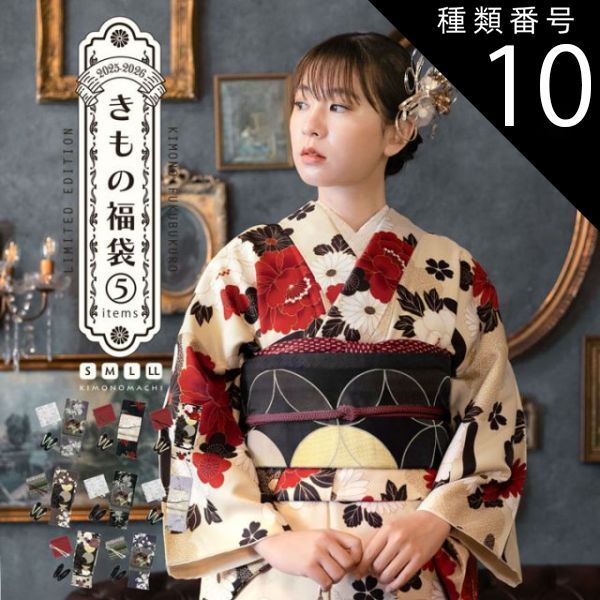 種類10：M/02.アラベスクに南天 黒色 洗える着物 セット 「袷着物＋京