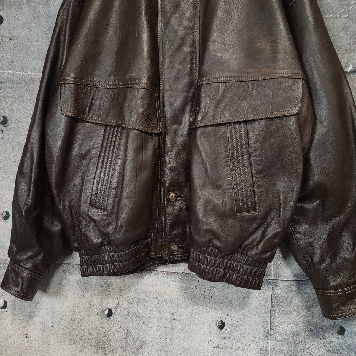 ヴィンテージ スペイン製 ラムレザー ブルゾン 茶 80s 90s XL相当 