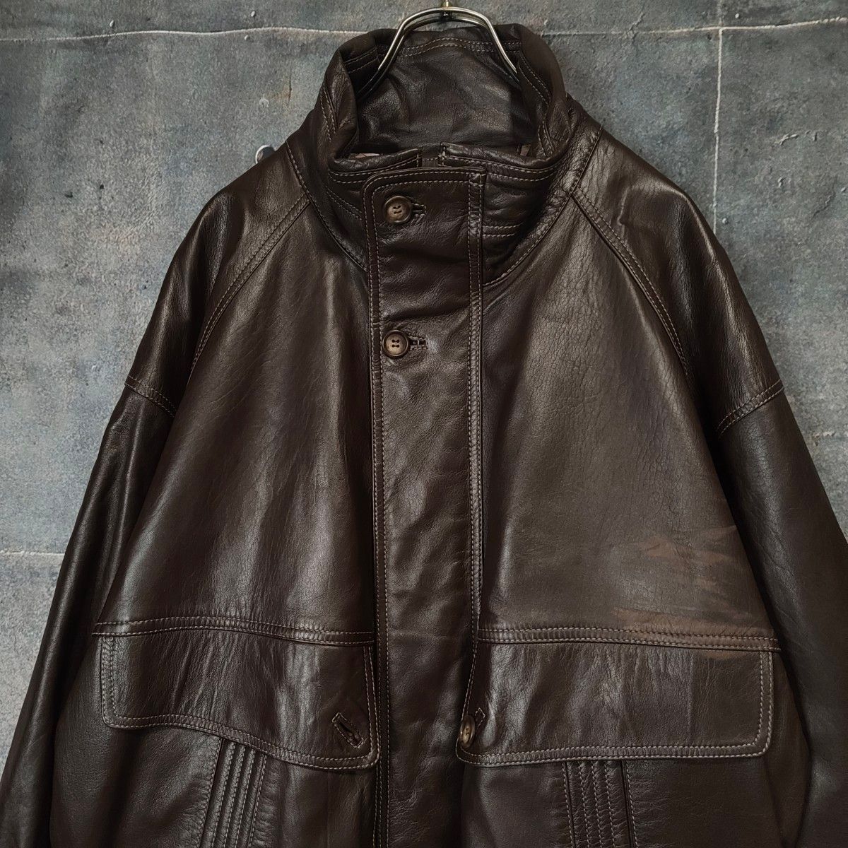 ヴィンテージ スペイン製 ラムレザー ブルゾン 茶 80s 90s XL相当 