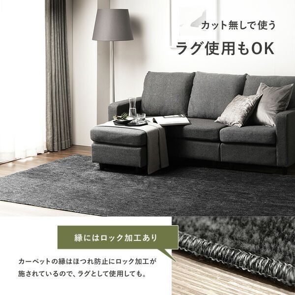 ラグマット 絨毯 江戸間10帖 約352×440cm ブラック 日本製 フリー 
