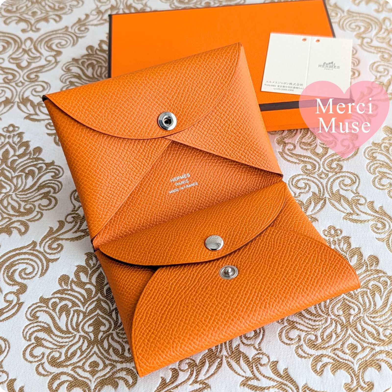 未使用品*エルメス カルヴィデュオ オレンジ カードケース W刻印 未使用品*エルメス カルヴィデュオ オレンジ カードケース W刻印