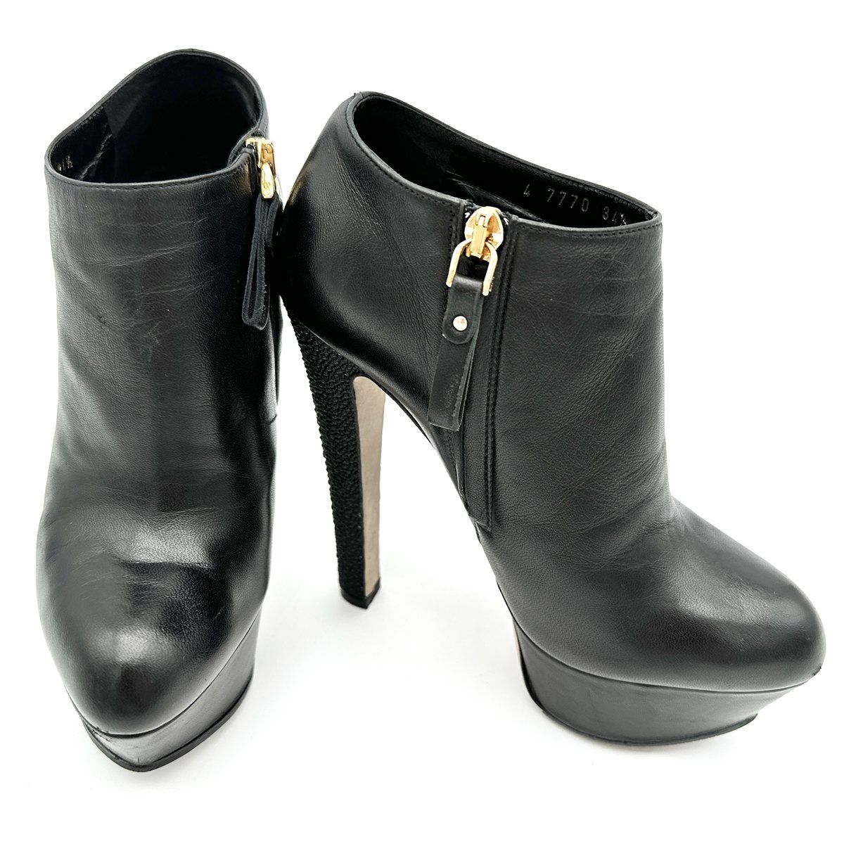 Sergio Rossi ブーティ 本革 サイドジップ エイ革ヒール ブラック