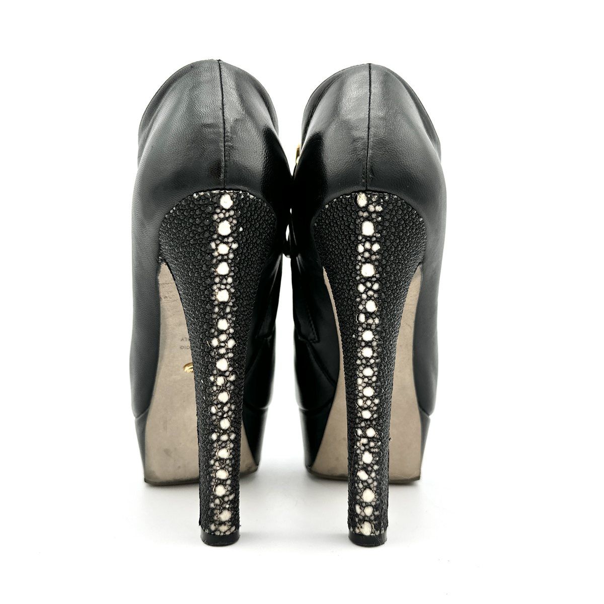 Sergio Rossi ブーティ 本革 サイドジップ エイ革ヒール ブラック