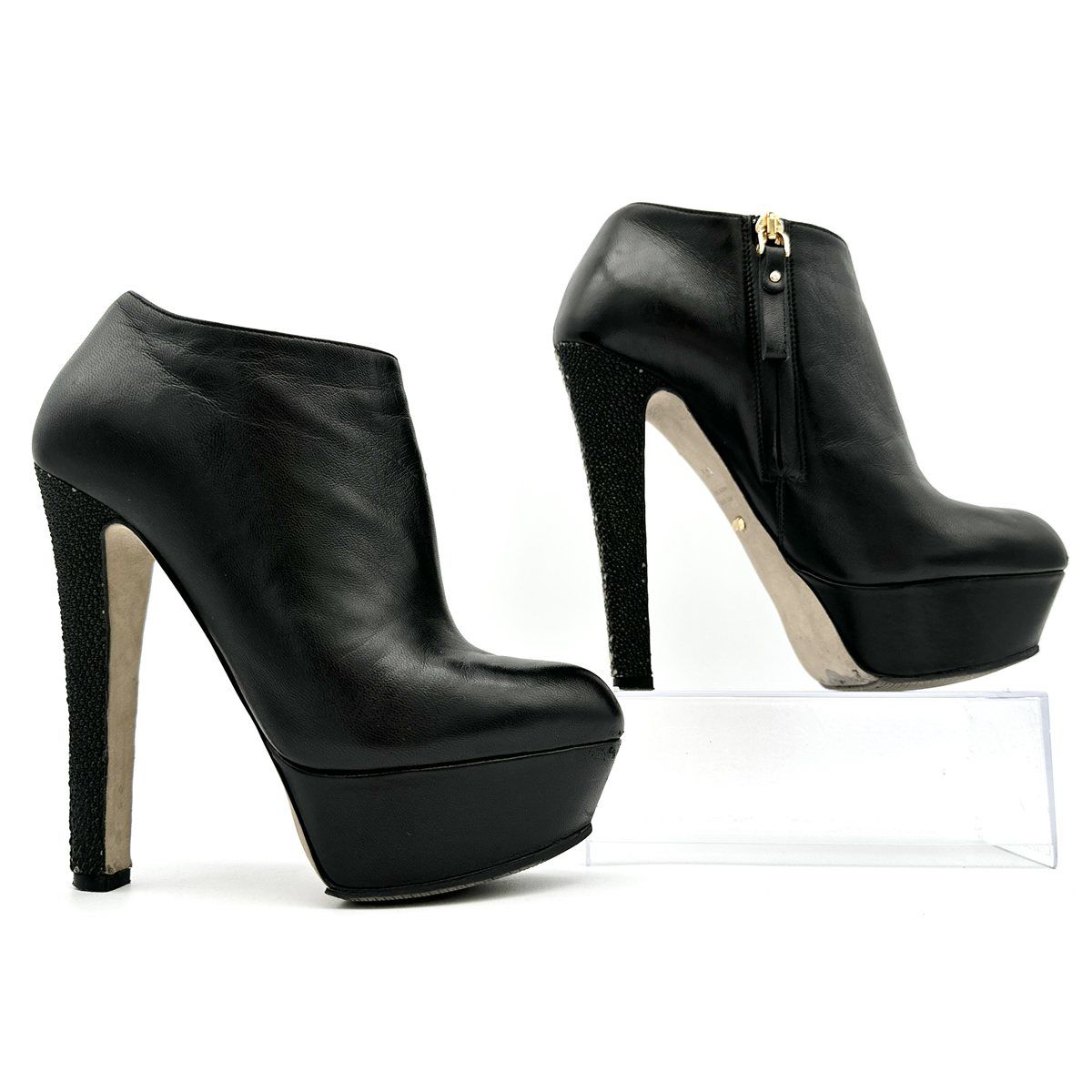 Sergio Rossi ブーティ 本革 サイドジップ エイ革ヒール ブラック