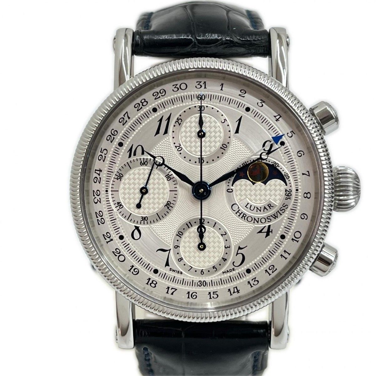 ◆◆CHRONOSWISS クロノスイス 自動巻き レザー ホワイト ムーンフェイズ OH･磨き済 CH7523L