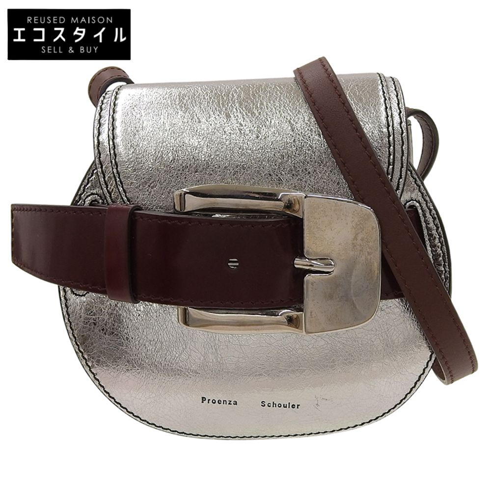 Proenza Schouler プロエンザスクーラー ベルトデザイン ラウンドクロスボディバッグ ショルダーバッグ レディース シルバー×ブラウン