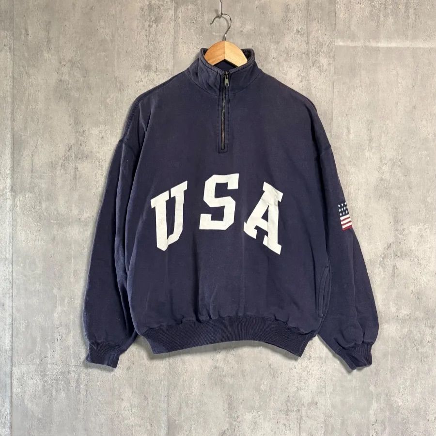 ポロラルフローレン ハーフジップ スウェット M 紺 USA 星条旗 刺繍