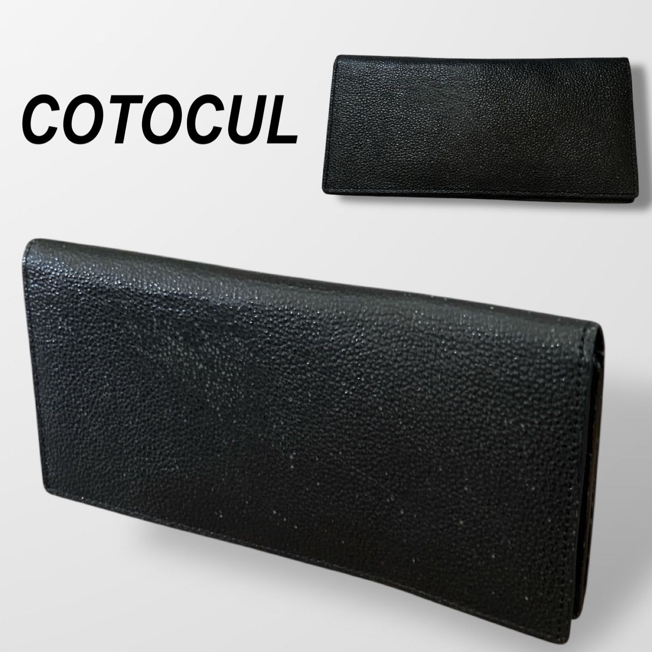 COTOCULコトカル メンズ 長財布 2つ折り 黒桟革製 レザー スリム 