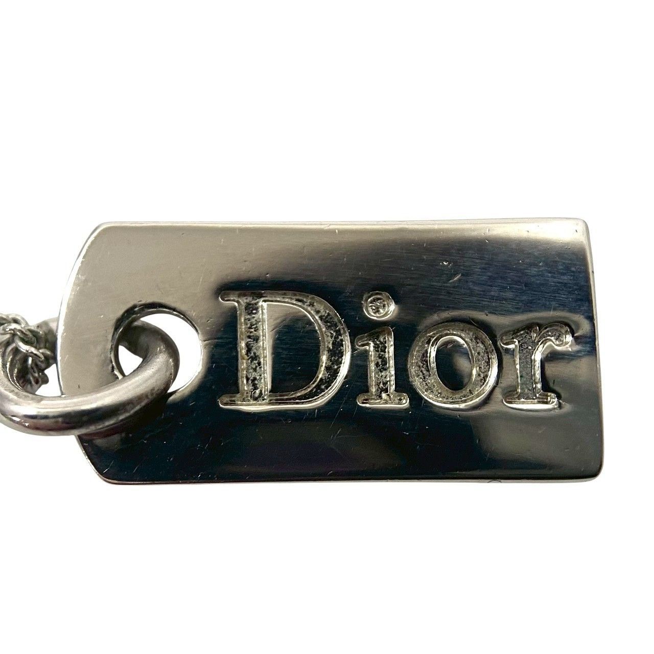 M【Dior】ロゴ プレート ネックレス シルバーカラー ヴィンテージ 