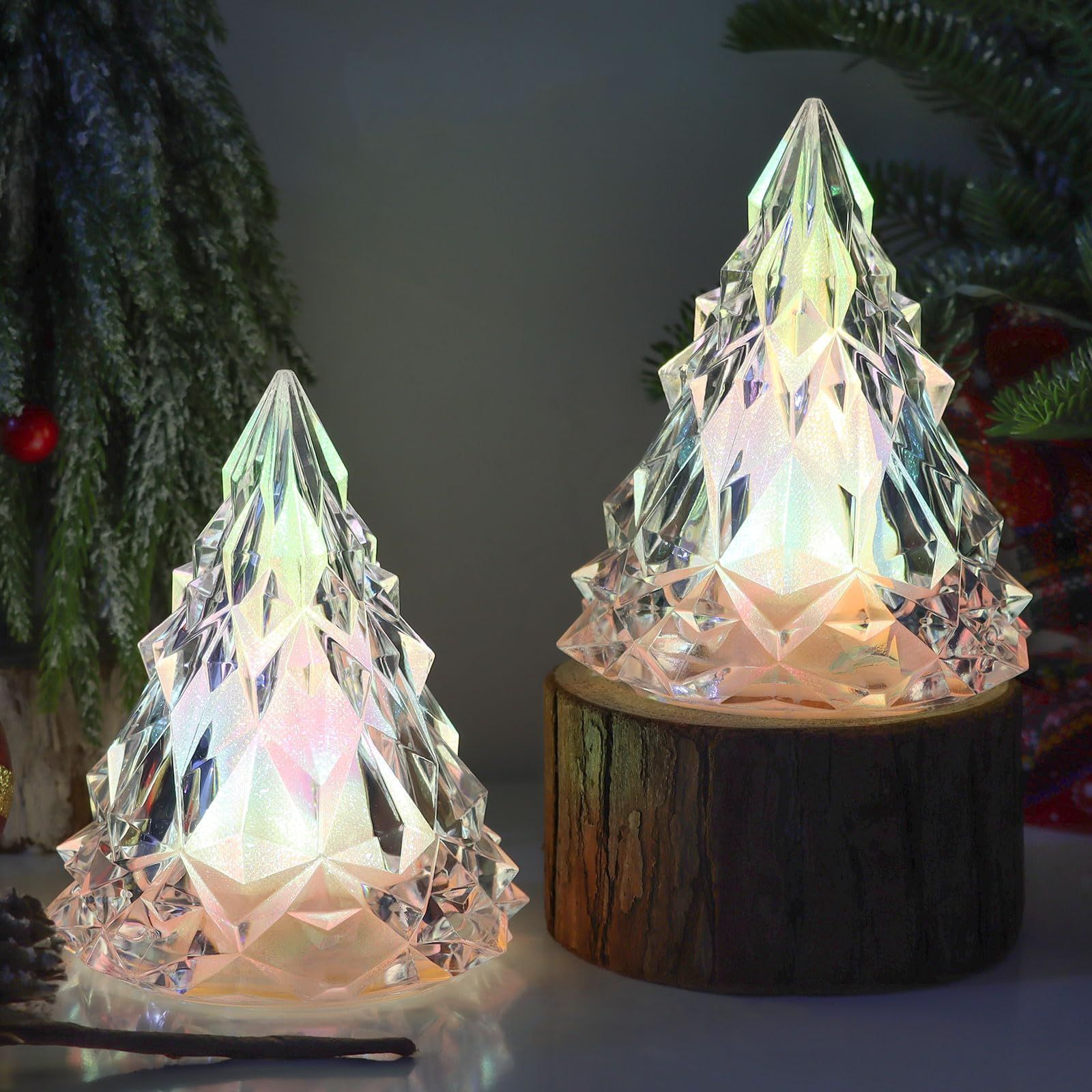 2個 光る 卓上 多彩 イルミネーション 置物 クリスマスツリー 電飾 LED 