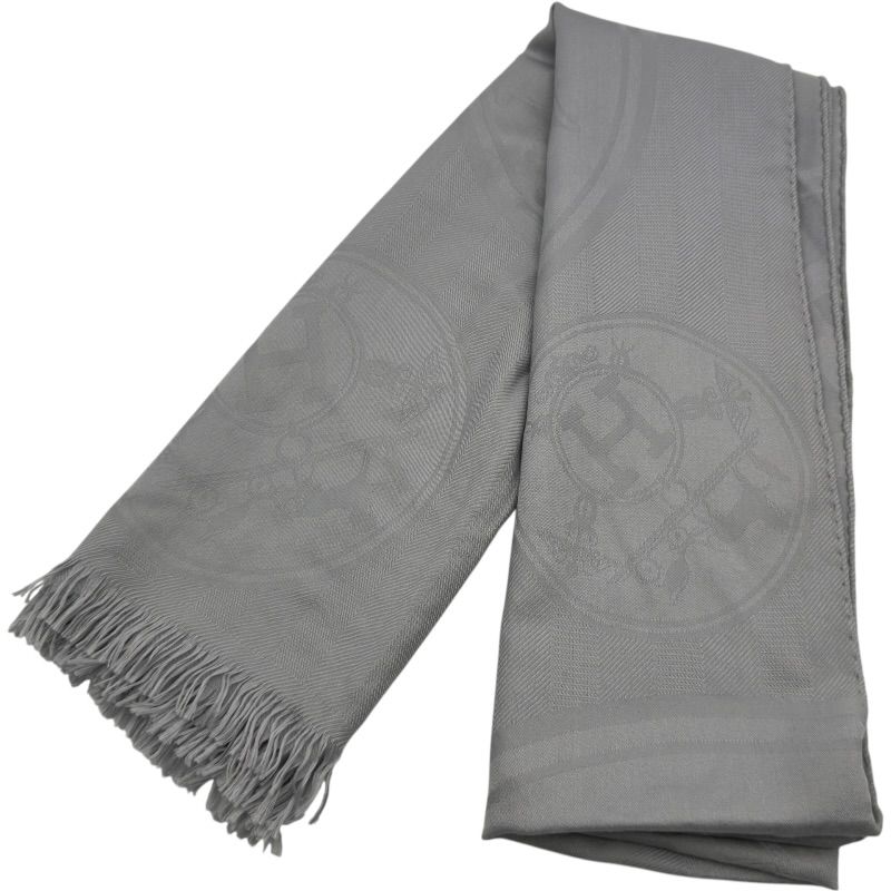 エルメス HERMES ニューリブリスストール ライトグレー系 カシミヤ