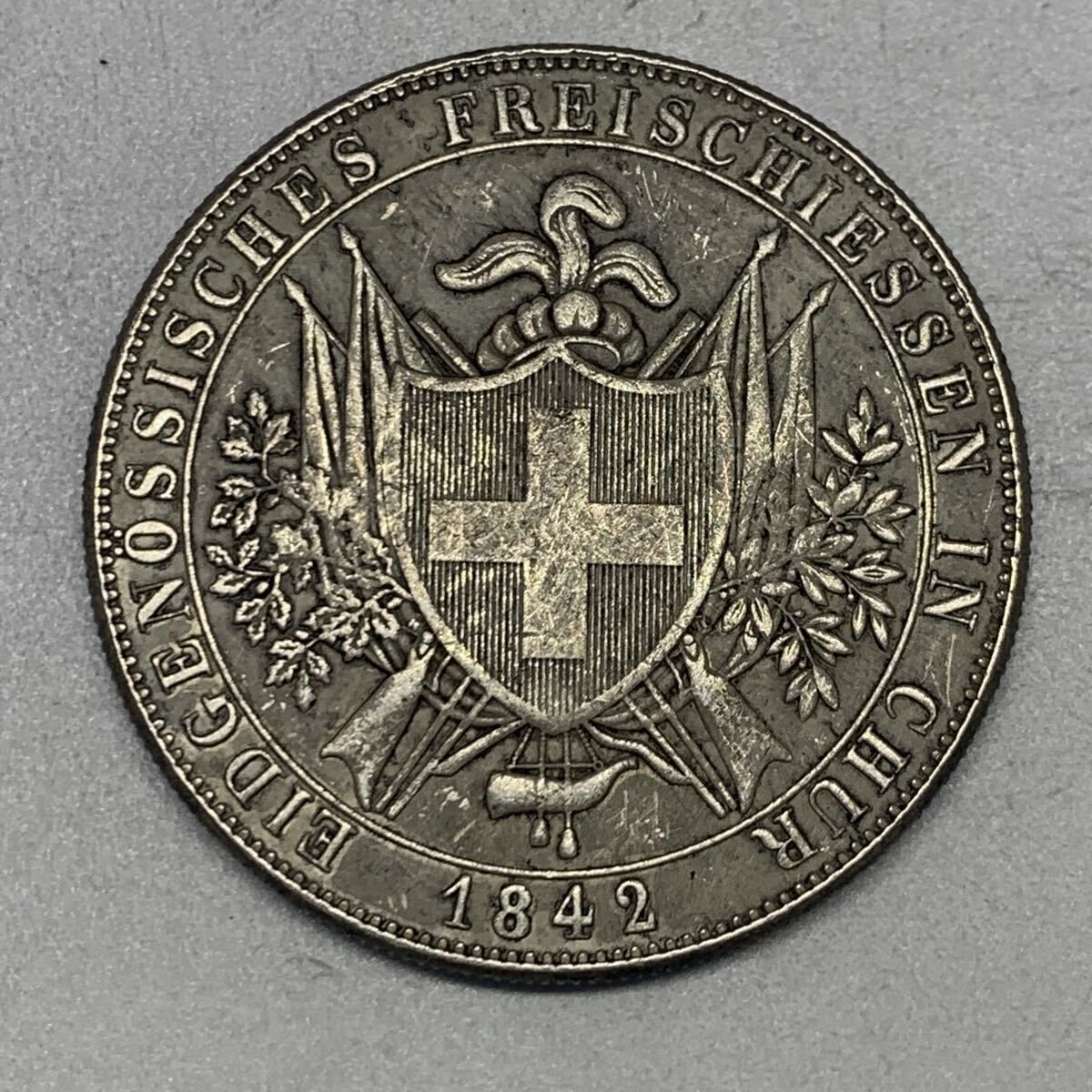 銀貨 スイス 1842年 4スイスフラン 銀貨 グラウビュンデン射撃祭記念 