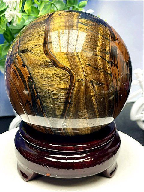 113mm 2175g AAA級 金運UP 天然タイガーアイ丸玉B89A1|373A14C