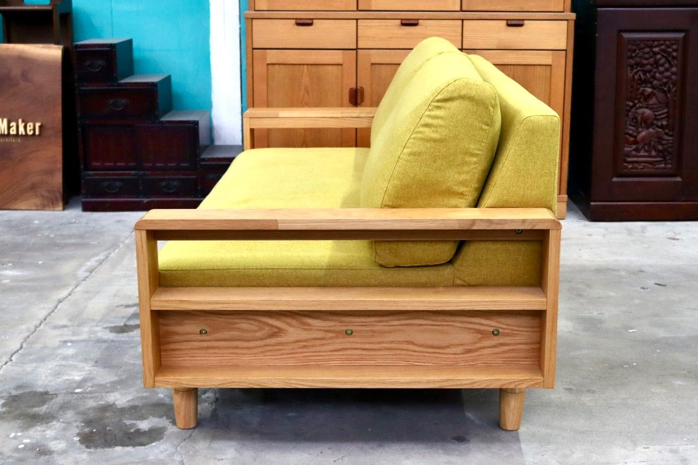  GMIS508○家具の大丸 Nicole ニコール トリプルソファ 3人掛けソファ 天然木 オーク材 ファブリック モダン 省スペースソファベッド 2人掛け 3人掛けソファ ソファ ソファベッド