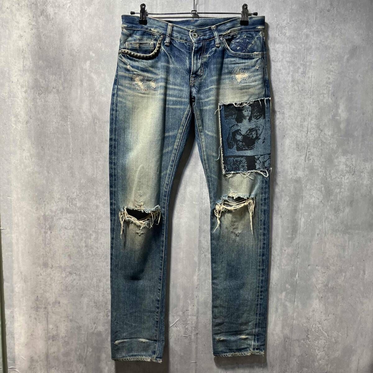00s HYSTERIC GLAMOUR ジーンズ スタッズパッチデザインダメージパンツ 