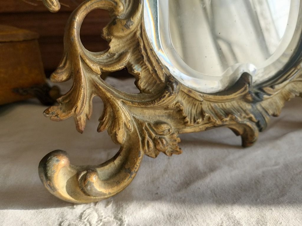 雑貨 フランス アンティーク ブロンズ ミラー 装飾 スタンド 1900年