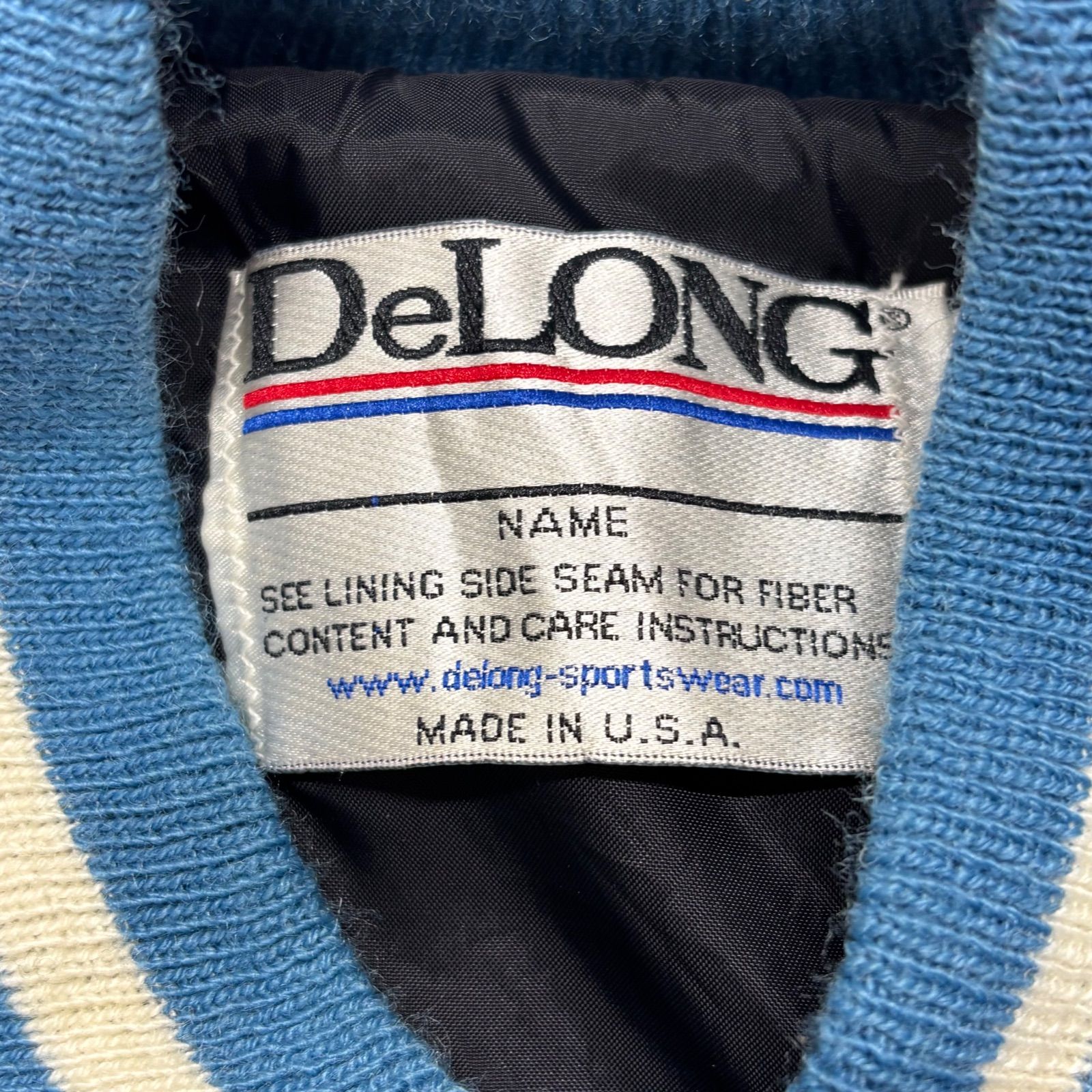 DeLONG USA製 スタジャン ウール レザー 切替 ブルー ホワイト L相当