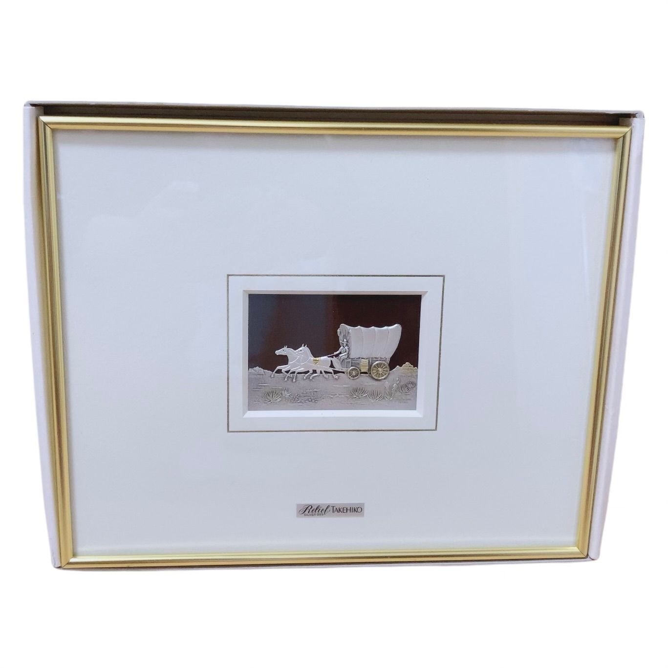 純銀 SV999 武比古 TAKEHIKO レリーフ 額装 銀製 工芸品 幌馬車 高級