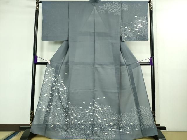 平和屋着物＊極上 夏物 訪問着 紗 葉尽くし 薄花色地 銀彩 逸品 未使用
