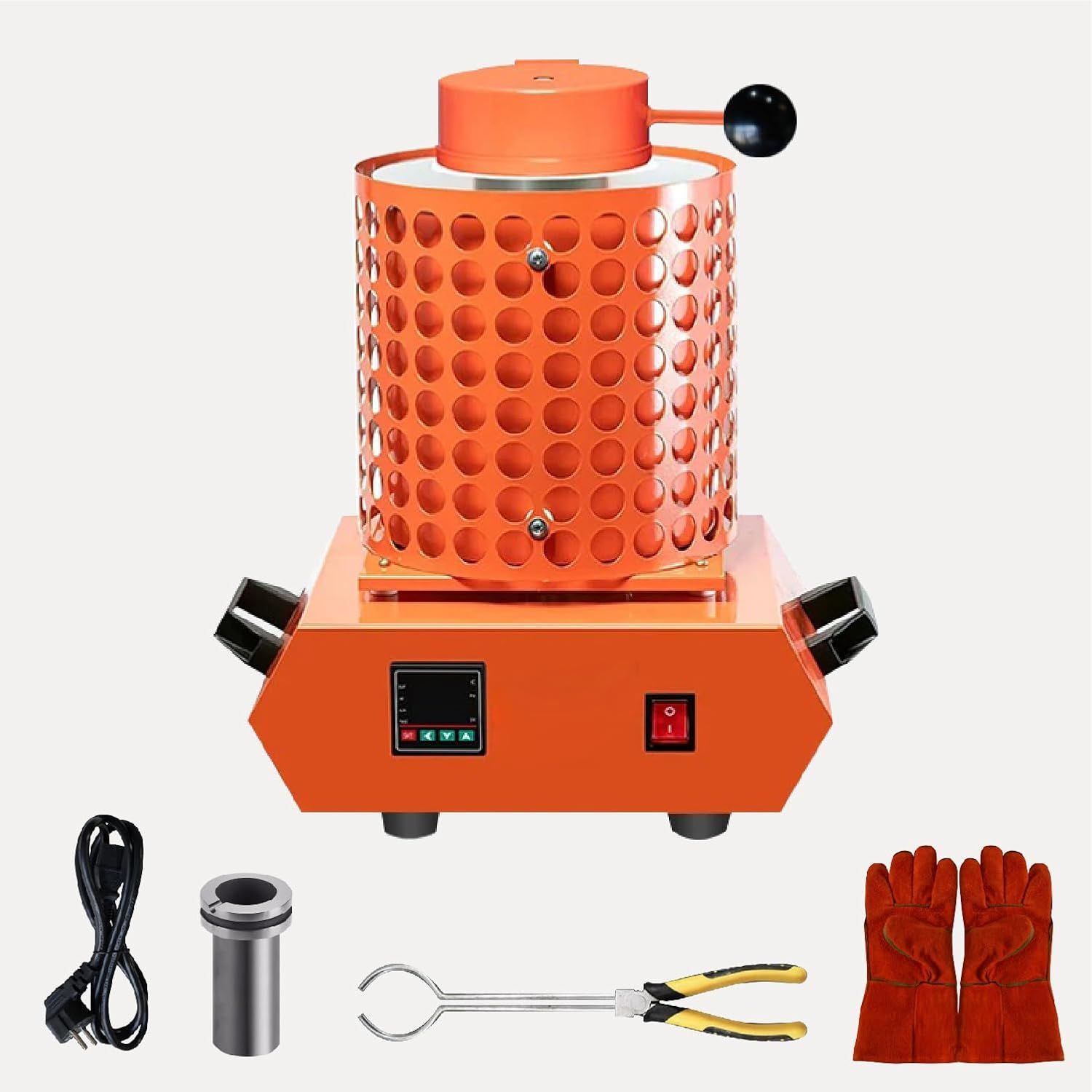 デジタル電気溶解炉 金属熔融炉 2000w 1+3KG 電気溶解炉 ジュエリー鋳造マシン 調整最高温度1150℃ 断熱カバー 金/銀/銅/アルミ鋳造用 グラファイト坩堝付き 精錬 スクラップ溶解対応 金銀融解用 金属溶解炉 (オレンジ色)