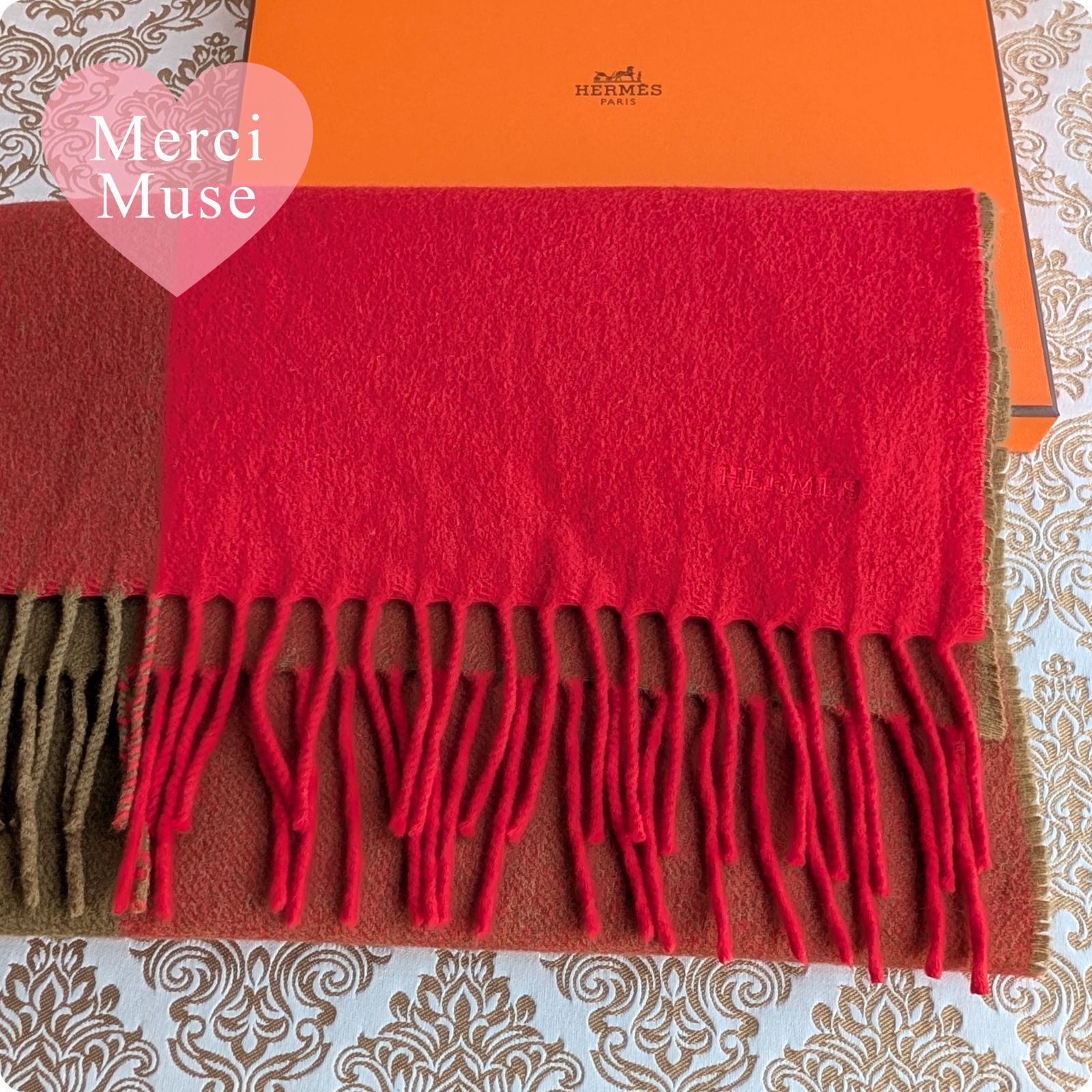 ❤お得なお品❤クリーニング済 ふんわりカシミヤマフラー レッドX