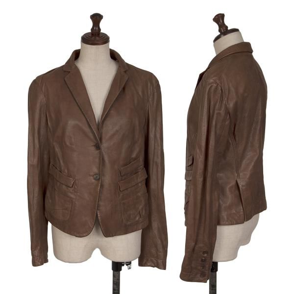 ダナキャランDKNY ポケットデザインラムレザージャケット 茶7 - メルカリ