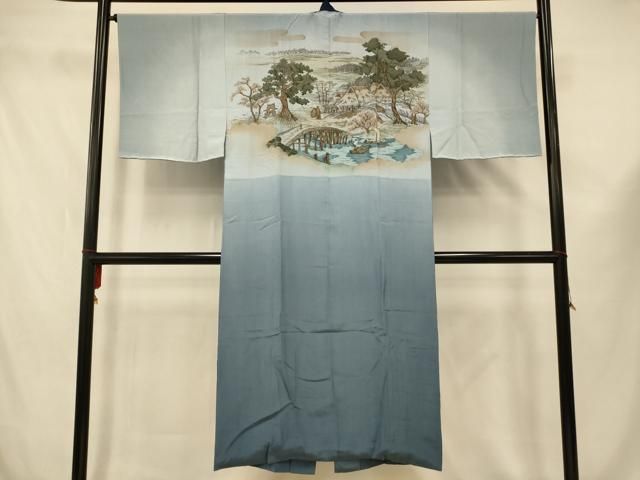 平和屋着物男性　長襦袢　袷　手描き　人物風景文　暈し染め　金彩　正絹　逸品　AABF8359fw