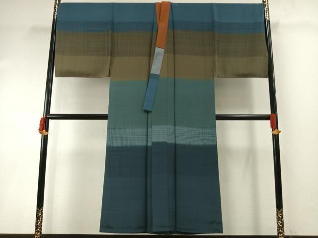 平和屋着物●男性 長襦袢 袷 横段文 正絹 逸品 AABF5966fy
