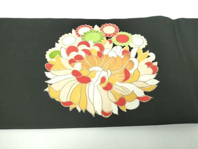平和屋着物○塩瀬 九寸名古屋帯 乱菊 黒地 金彩 正絹 逸品 未使用
