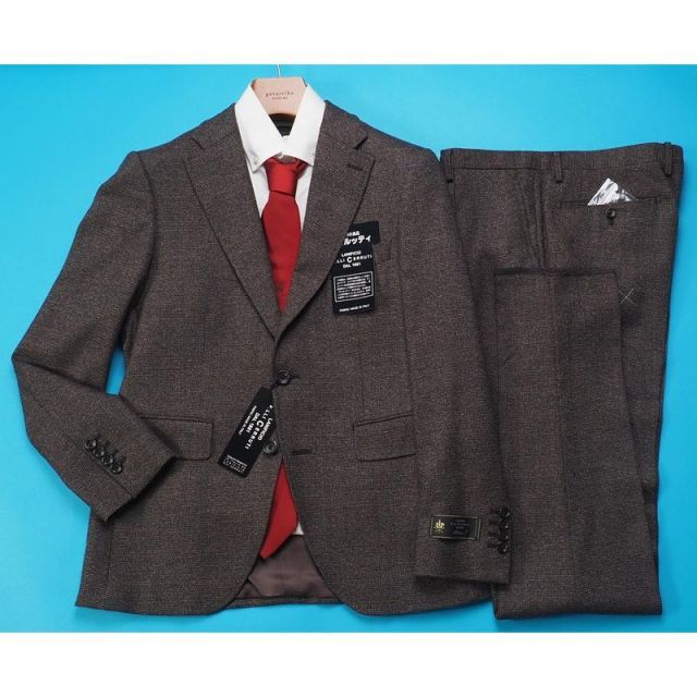 新品10.8万円 大手百貨店扱い 秋冬『CERRUTI チェルッティ 伊製生地』ストレッチウール ツイード スーツAB8茶(E) 1011201