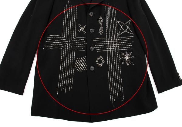 ヨウジヤマモトプールオムYohji Yamamoto POUR HOMME ウールギャバ刺し子ジャケット 黒M ヨウジヤマモトプールオムYohji Yamamoto POUR HOMME ウールギャバ