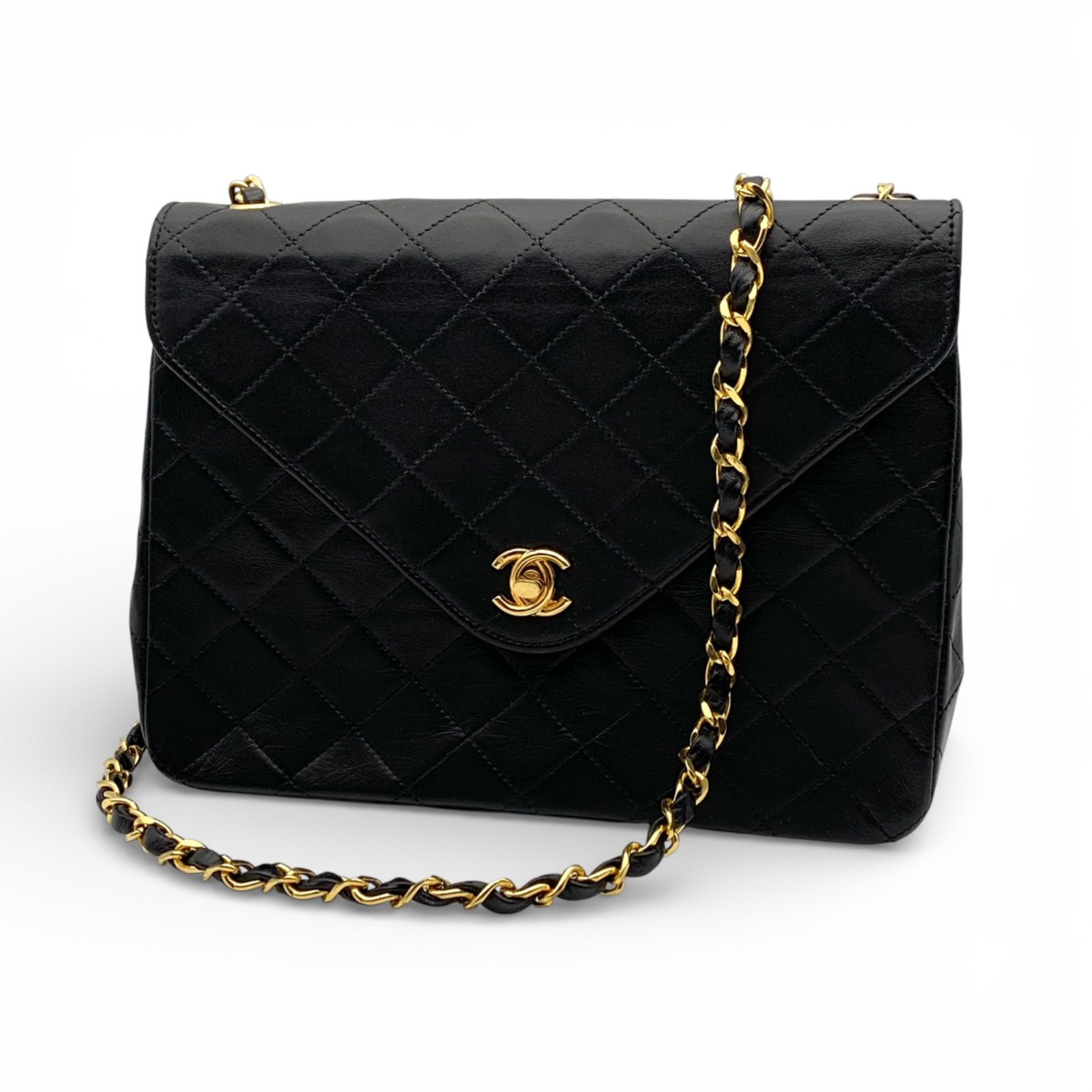CHANEL(シャネル) ショルダーバッグ シングルフラップマトラッセ 黒 チェーンショルダー/ゴールド金具/ココマーク/メタルシリアルプレート CHANEL（シャネル） マトラッセ チェーン ショルダーバッグ レザー