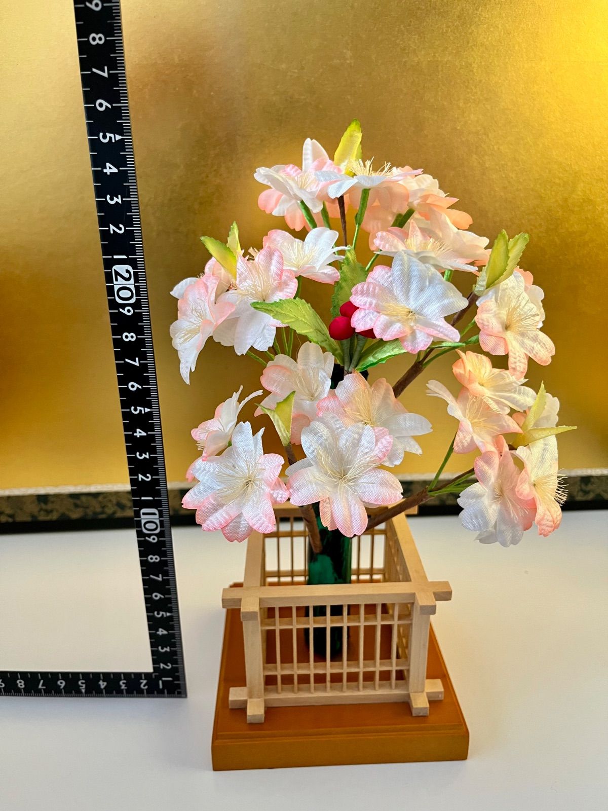 新品☆高さ25cm☆大輪の桜橘☆純木製☆極上桜橘☆白とピンクの淡い色