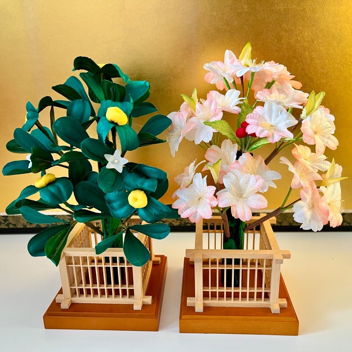 新品☆高さ25cm☆大輪の桜橘☆純木製☆極上桜橘☆白とピンクの淡い色