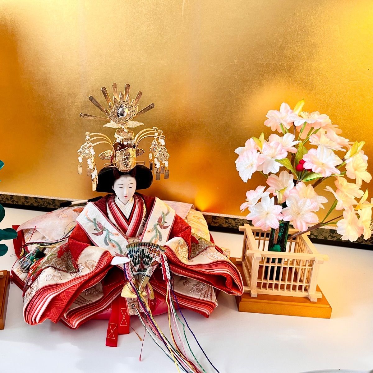 新品☆高さ25cm☆大輪の桜橘☆純木製☆極上桜橘☆白とピンクの淡い色