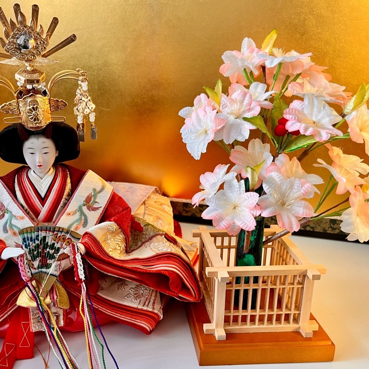 新品☆高さ25cm☆大輪の桜橘☆純木製☆極上桜橘☆白とピンクの淡い色