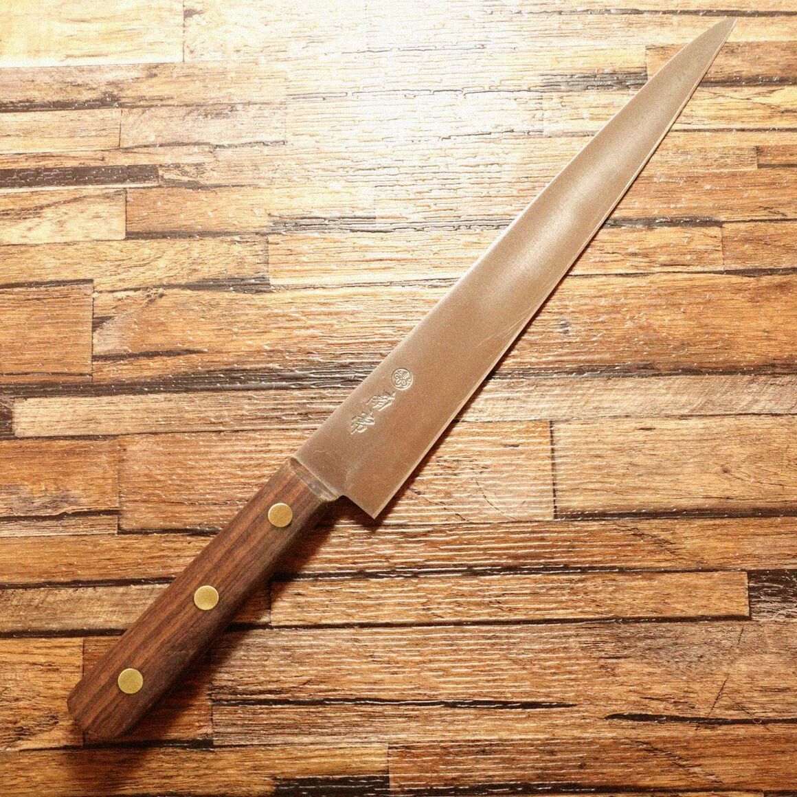 南常 筋引包丁 研ぎ済 刀都作 ハガネ 片刃研ぎ 細身 牛刀 筋引き