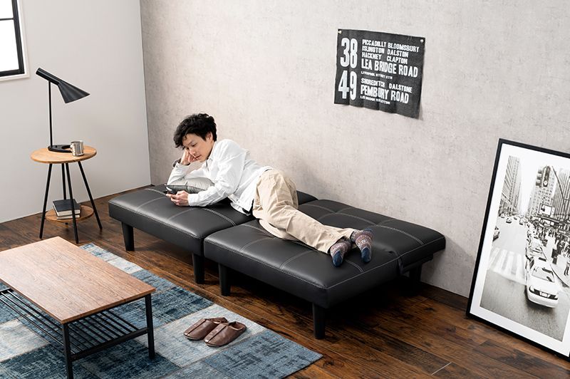  ソファ ブラック LSF-4440BK 伸縮カバーソファ 2人掛け 3人掛けソファ ソファ ソファベッド