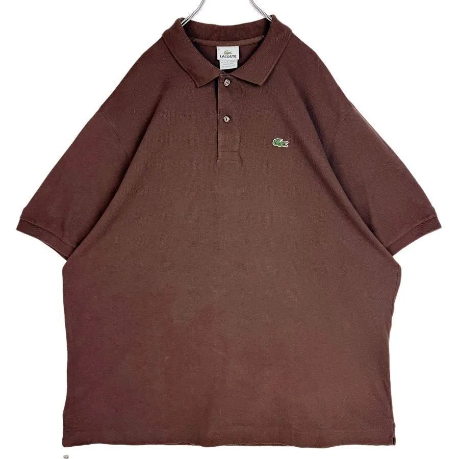 ラコステLacoste半袖ポロシャツワニロゴワッペンワンポイントコットン茶色ブラウン無地シンプルノームコア鹿の子フランスデザインY2Kレトログランパコアアメトラゆるダボオーバーサイズvin LACOSTE ラコステ 半袖 ポロシャツ L.12.12 ワニ刺繍 ワッペン 無地