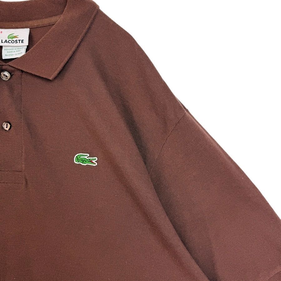 ラコステLacoste半袖ポロシャツワニロゴワッペンワンポイントコットン茶色ブラウン無地シンプルノームコア鹿の子フランスデザインY2Kレトログランパコアアメトラゆるダボオーバーサイズvin LACOSTE ラコステ 半袖 ポロシャツ L.12.12 ワニ刺繍 ワッペン 無地